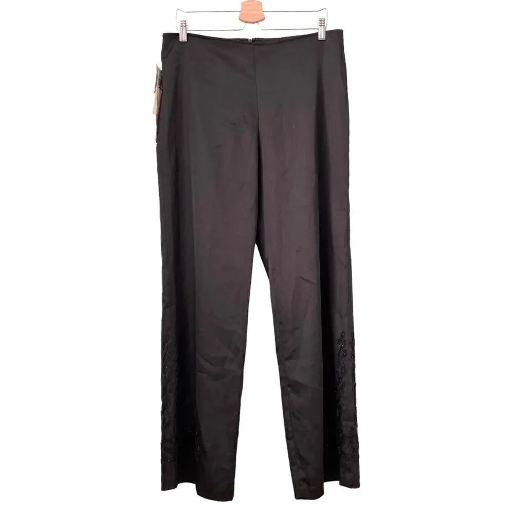 NWT Vintage KM Collections By Milla Bell Black Embroidered, Beaded Pants in 14
